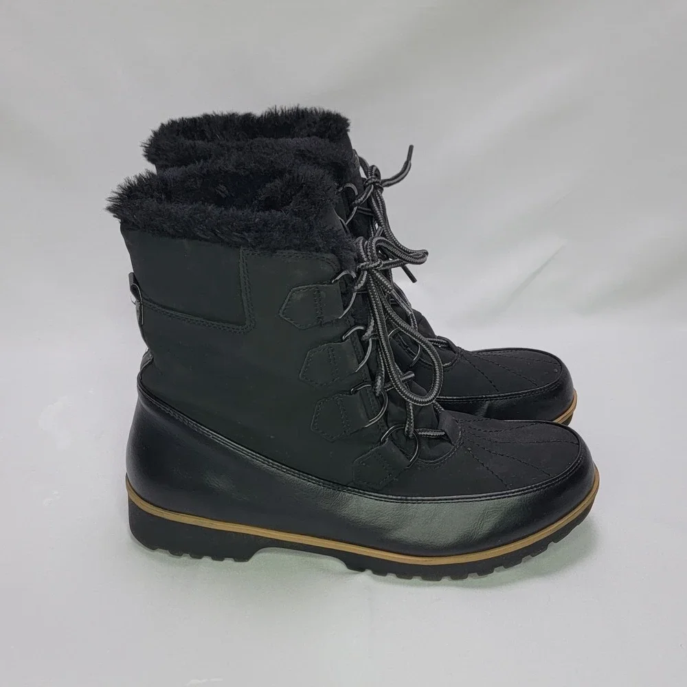 JBU Maldine Women's Winter Boots Size 10M Black Faux Fur Lined Lace Up Cold Snow